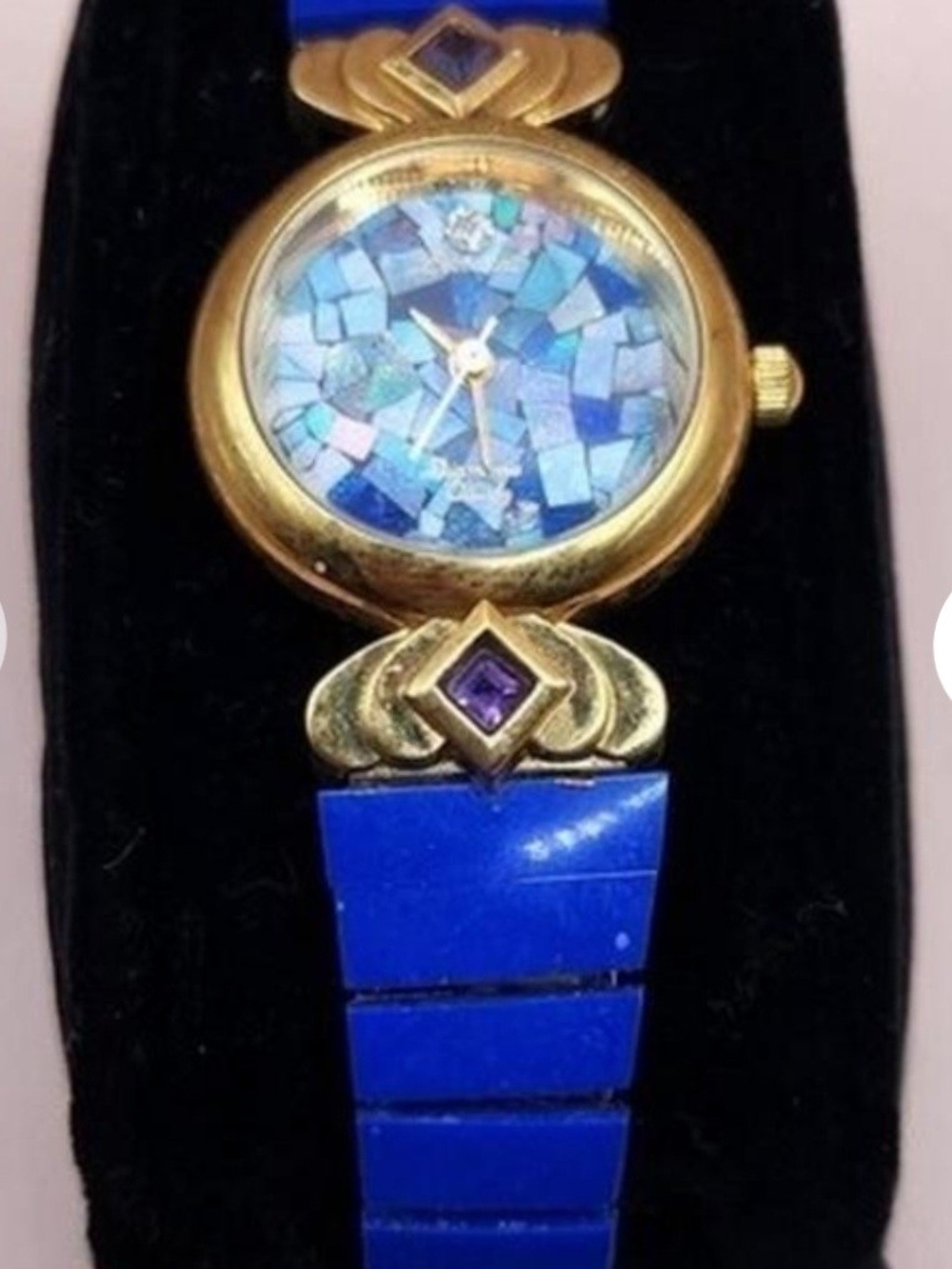 Vintage Lucoral Quartz Mosaic Dial Made of Lapis Lazuli Watch